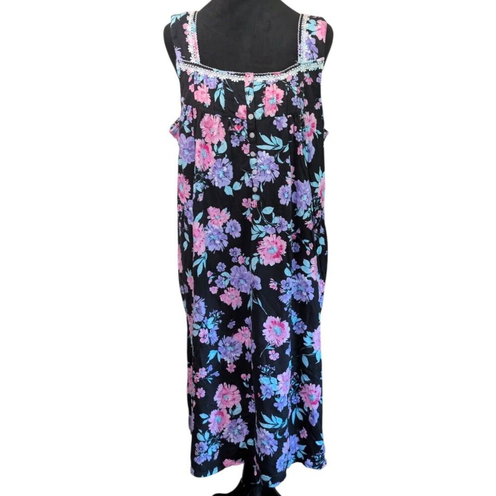 Aria Collection Floral Nightgown 2X 18W-20W Cotton Button Front Lounge Dress